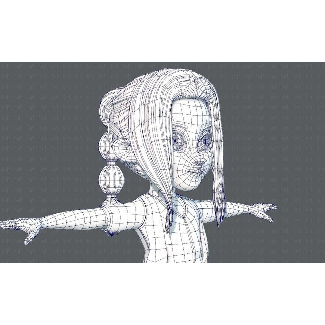 Base GirlV02 3D Model – Cartoon Female Character Clothing, FBX - View 30