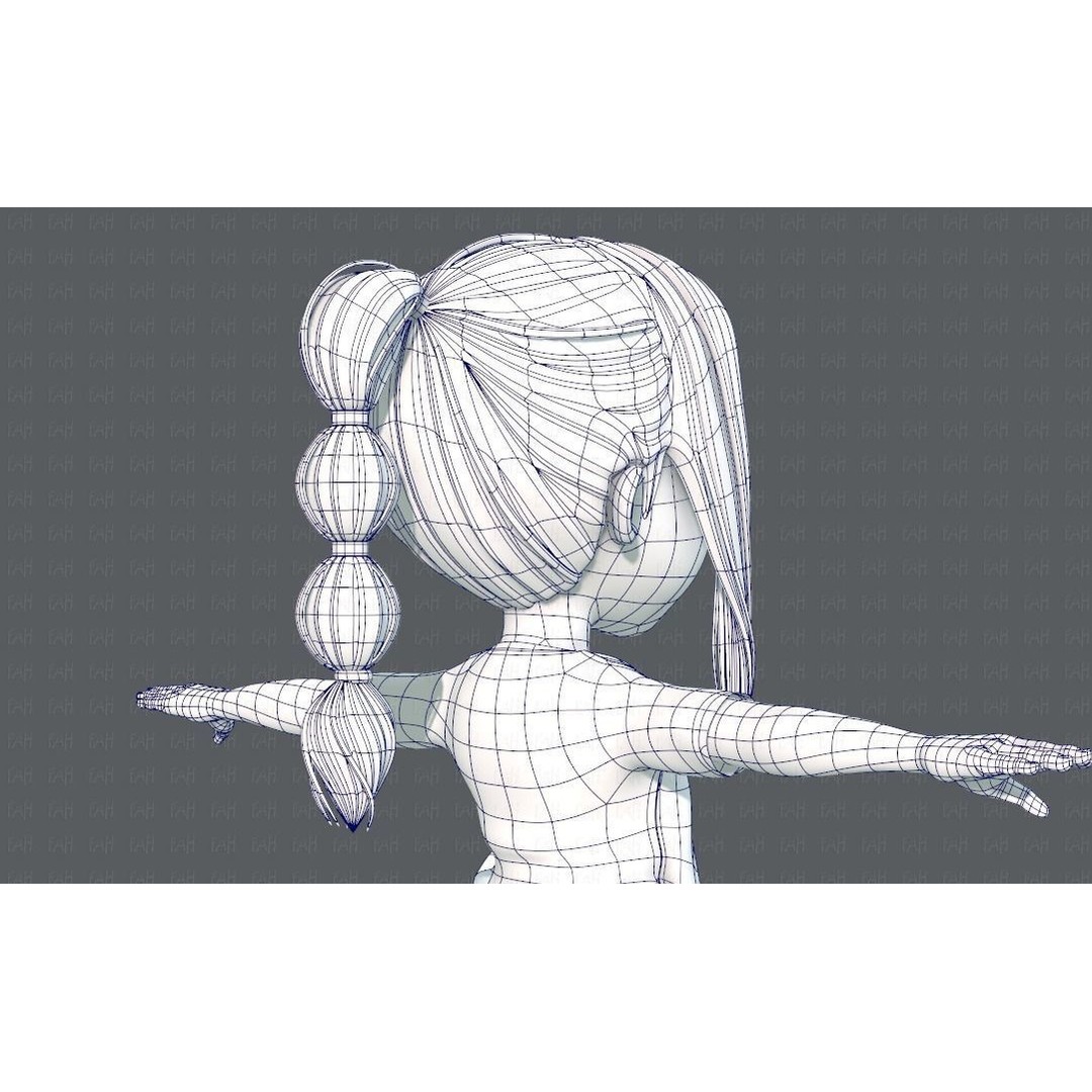 Base GirlV02 3D Model – Cartoon Female Character Clothing, FBX - View 32