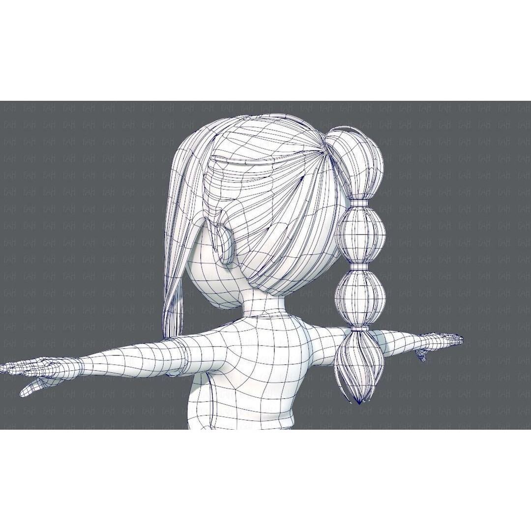 Base GirlV02 3D Model – Cartoon Female Character Clothing, FBX - View 34