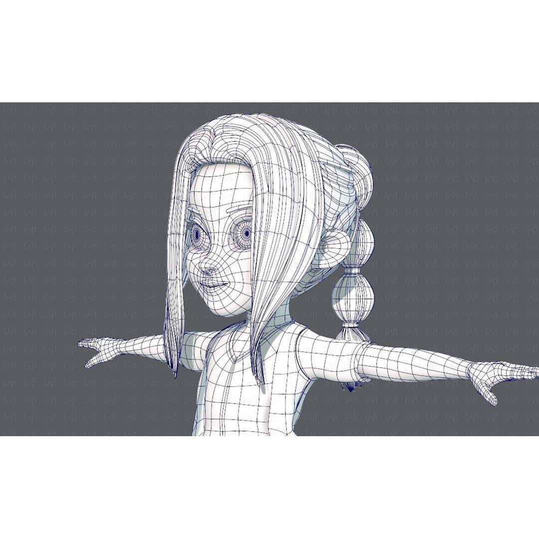 Base GirlV02 3D Model – Cartoon Female Character Clothing, FBX - View 36