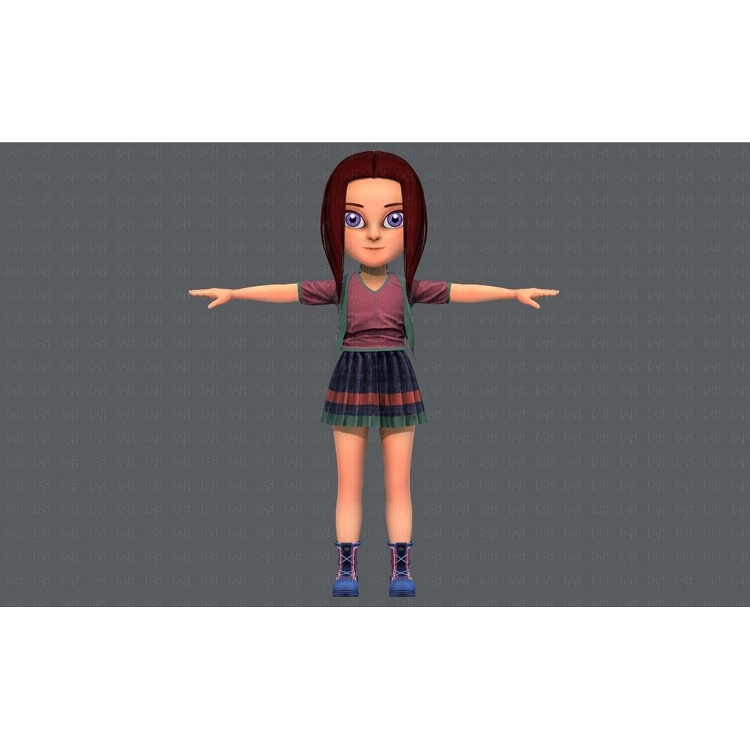 Base GirlV02 3D Model – Cartoon Female Character Clothing, FBX - View 5