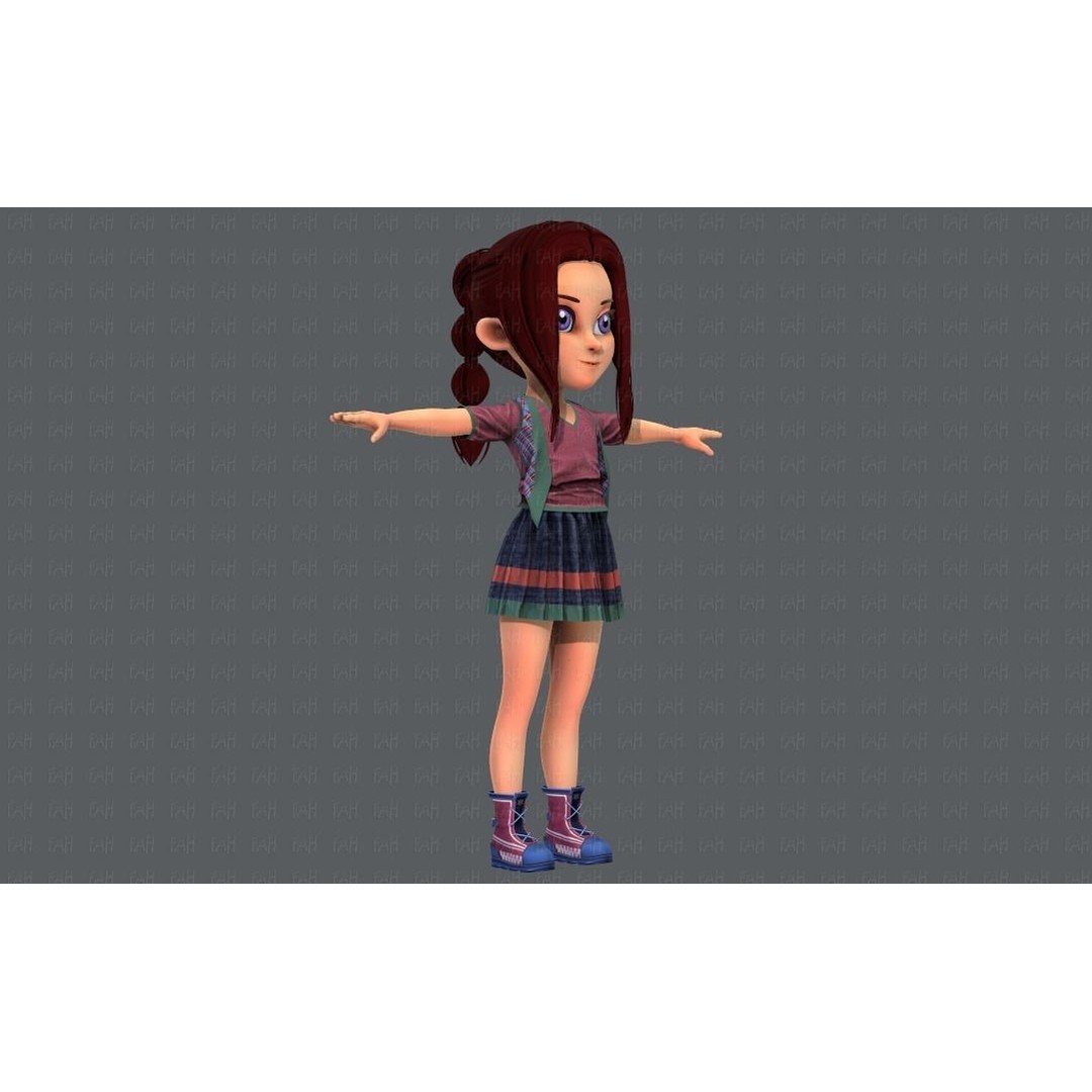 Base GirlV02 3D Model – Cartoon Female Character Clothing, FBX - View 6
