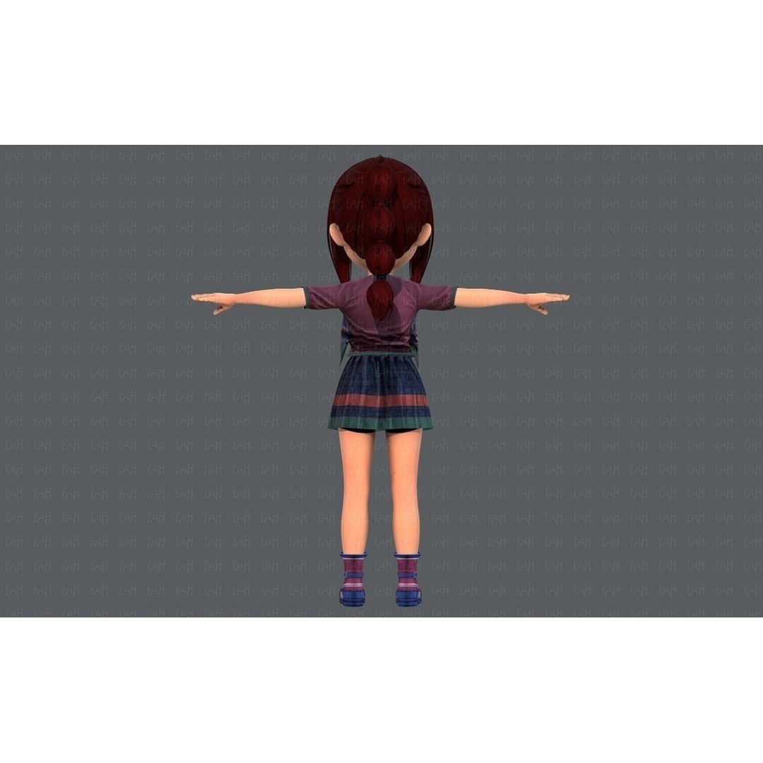 Base GirlV02 3D Model – Cartoon Female Character Clothing, FBX - View 9