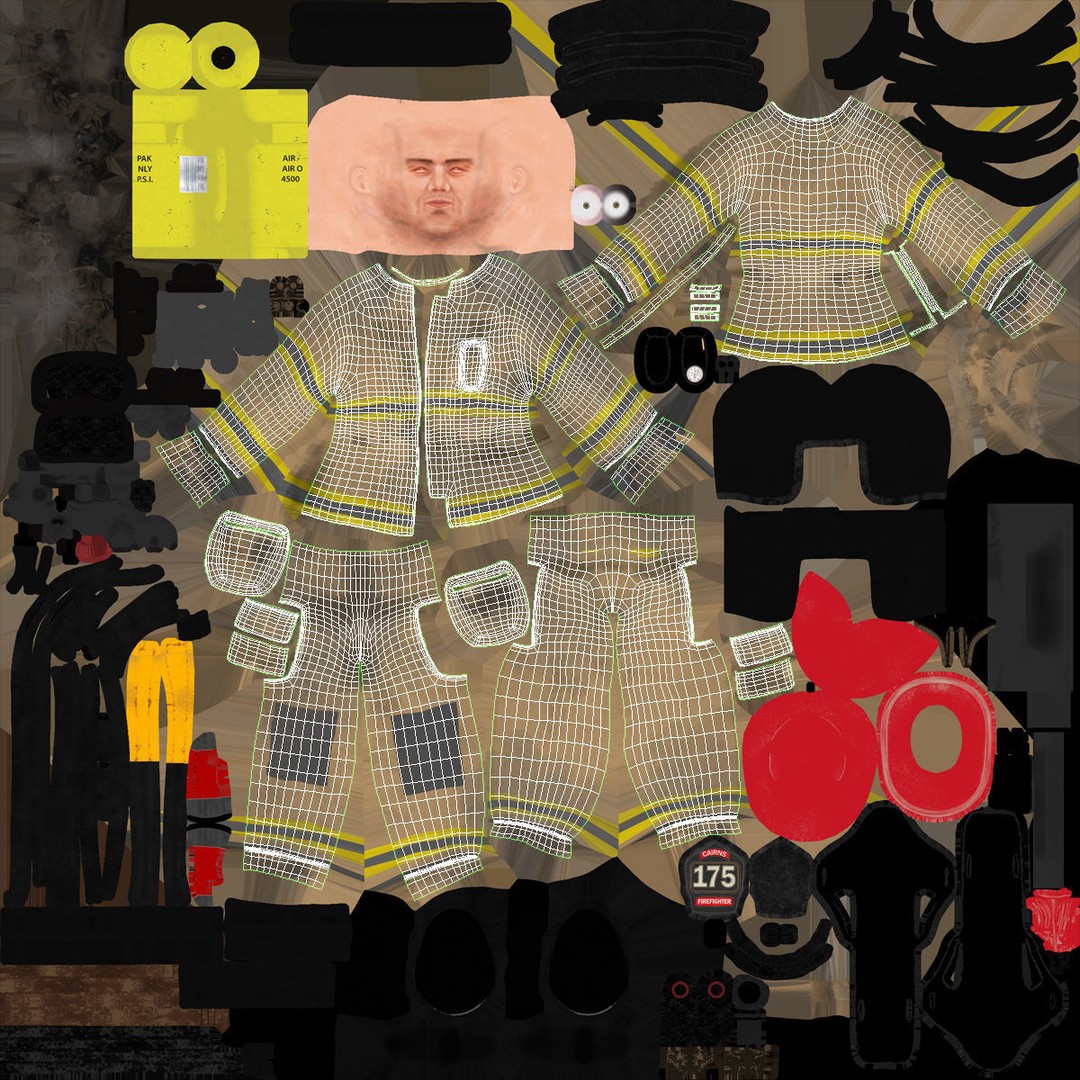 Firefighter 3D Model – Low Poly Character Asset, PBR Textures