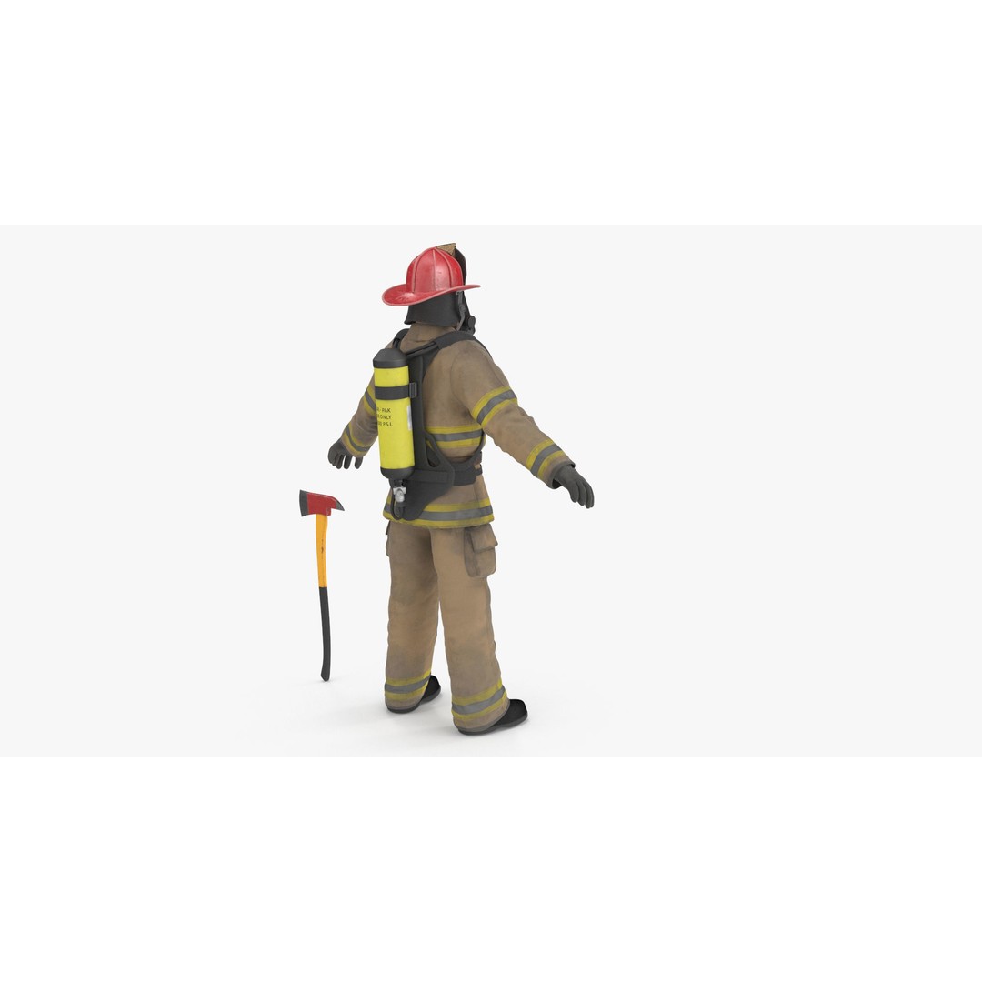Firefighter 3D Model – Low Poly Character Asset, PBR Textures - View 10