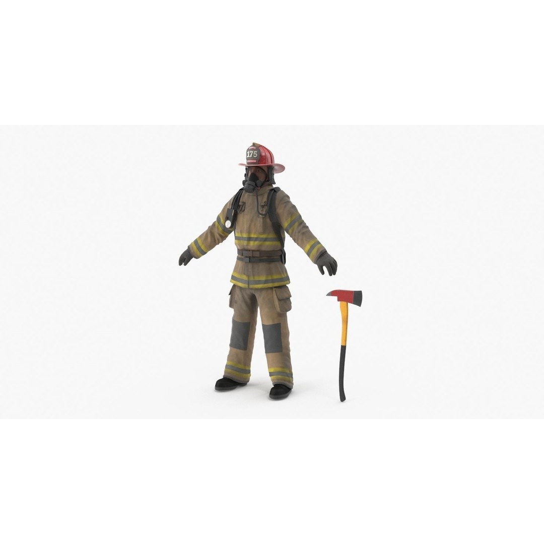 Firefighter 3D Model – Low Poly Character Asset, PBR Textures - View 16