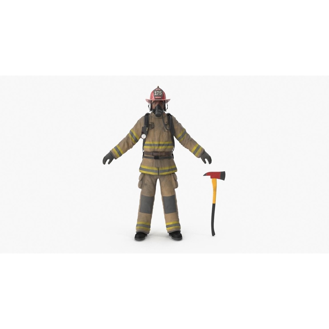 Firefighter 3D Model – Low Poly Character Asset, PBR Textures - View 17