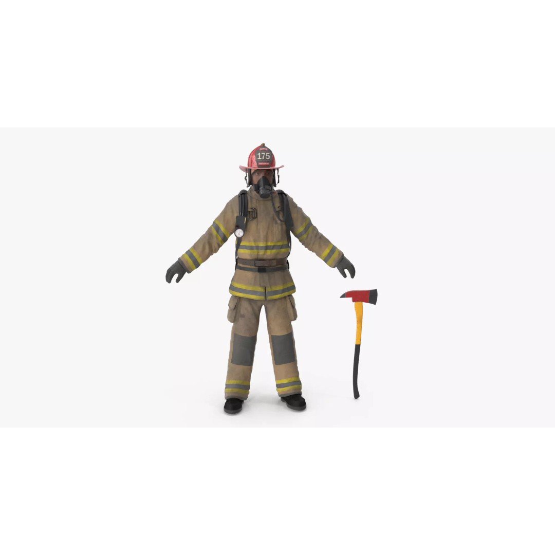 Firefighter 3D Model – Low Poly Character Asset, PBR Textures - View 2