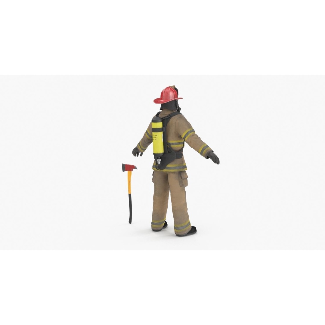 Firefighter 3D Model – Low Poly Character Asset, PBR Textures - View 21