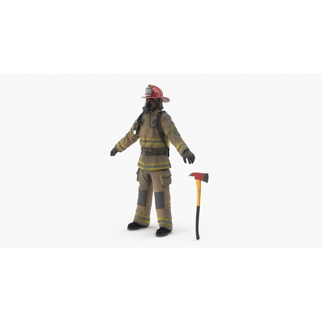 Firefighter 3D Model – Low Poly Character Asset, PBR Textures - View 26