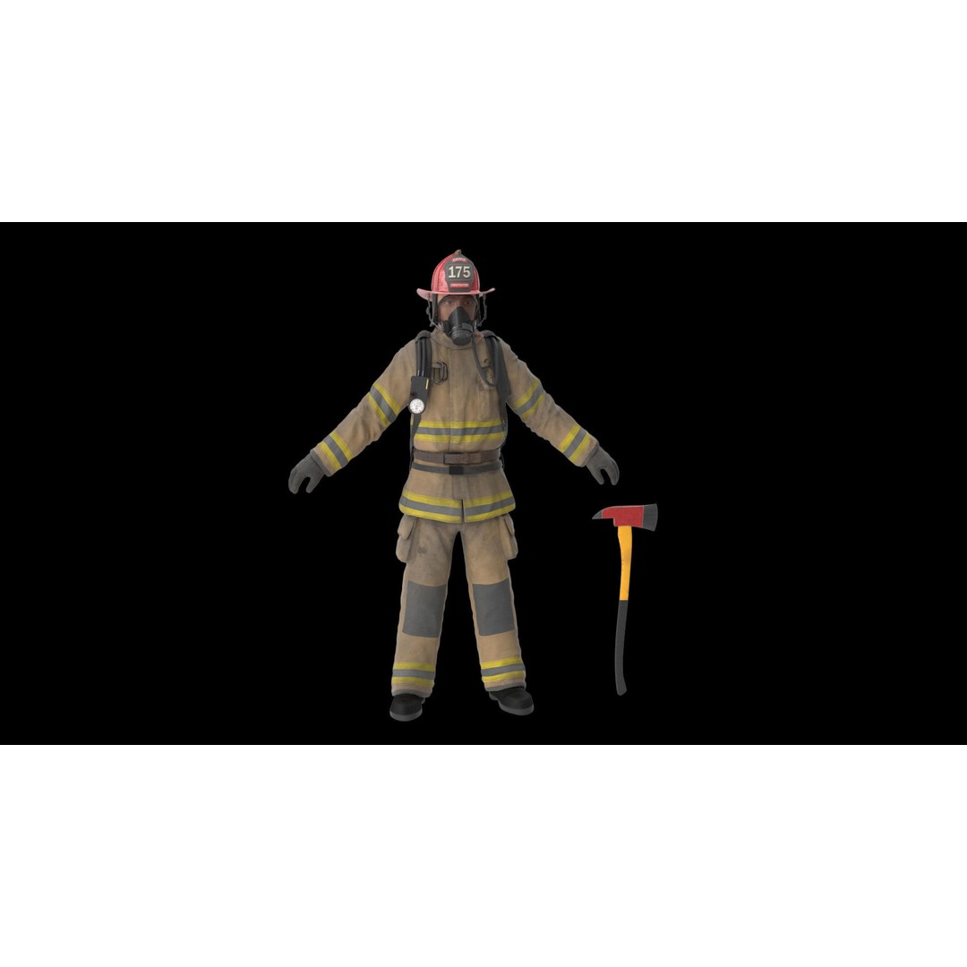 Firefighter 3D Model – Low Poly Character Asset, PBR Textures - View 3