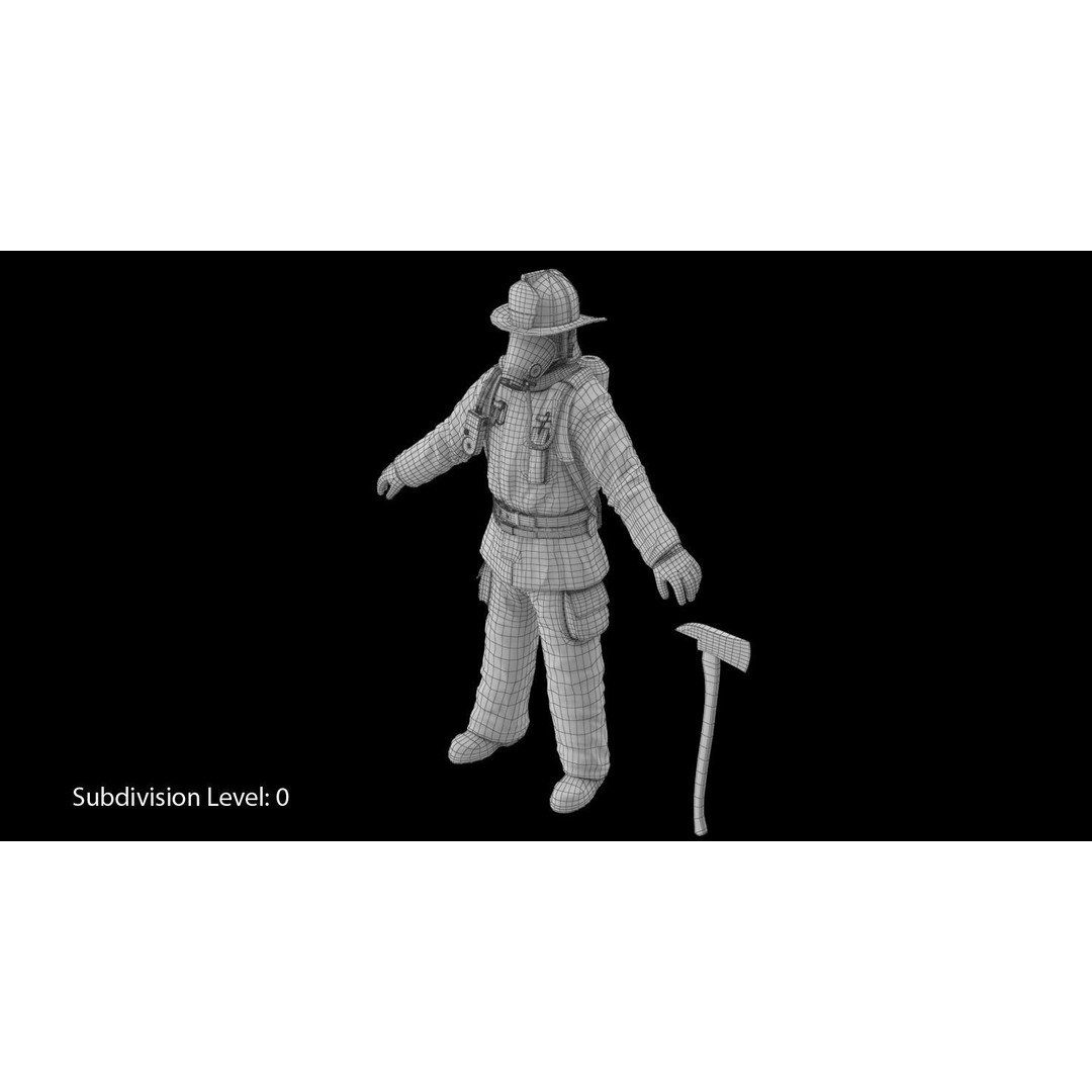 Firefighter 3D Model – Low Poly Character Asset, PBR Textures - View 30