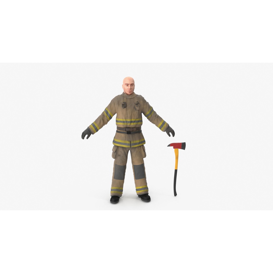 Firefighter 3D Model – Low Poly Character Asset, PBR Textures - View 5