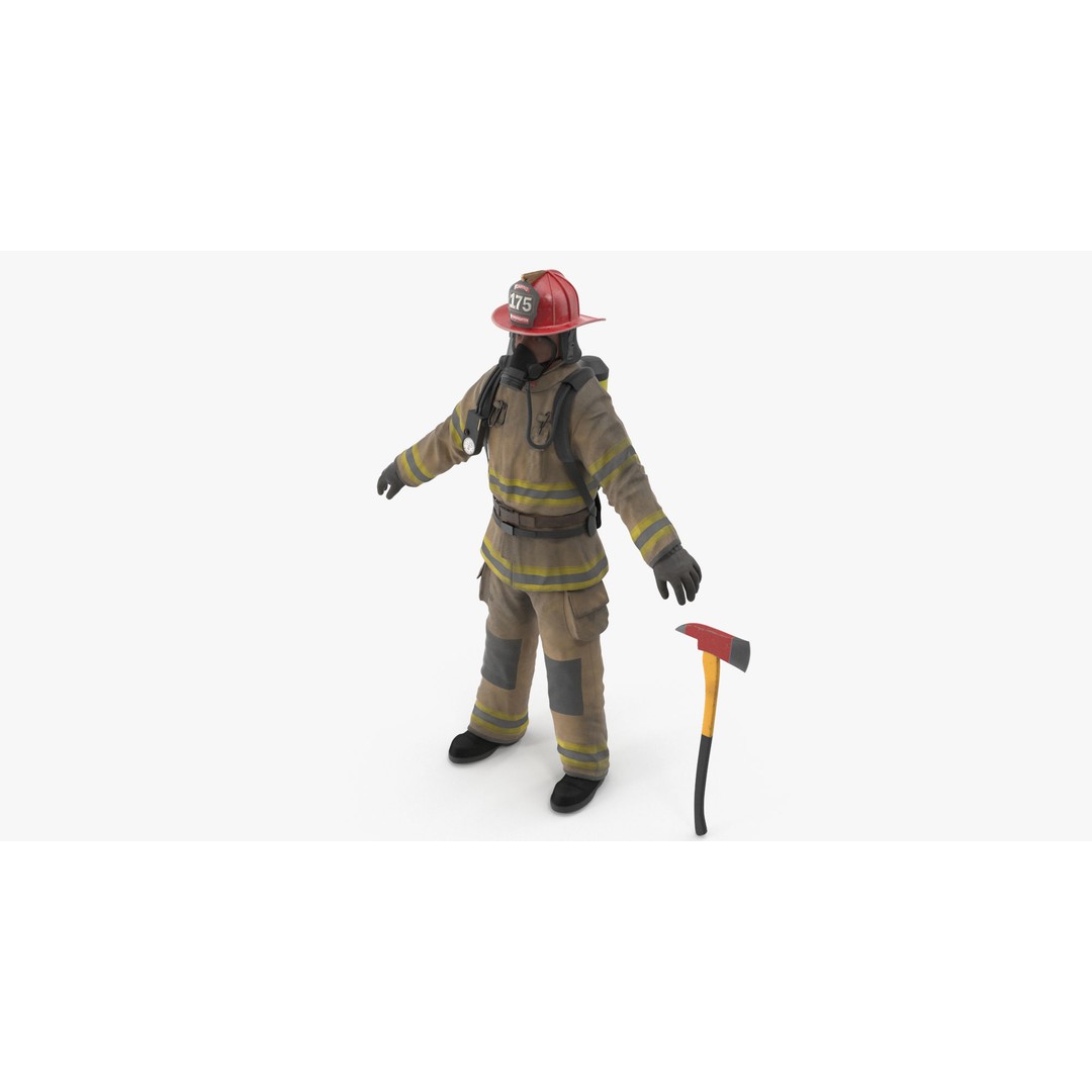 Firefighter 3D Model – Low Poly Character Asset, PBR Textures - View 6