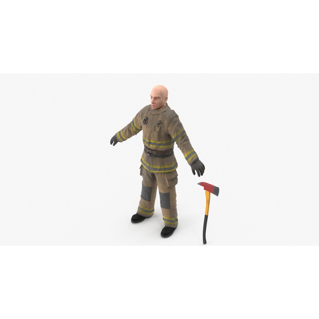 Firefighter 3D Model – Low Poly Character Asset, PBR Textures - View 7