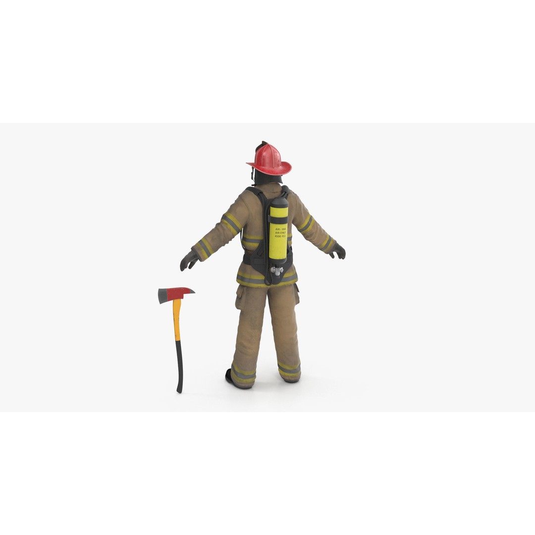 Firefighter 3D Model – Low Poly Character Asset, PBR Textures - View 9
