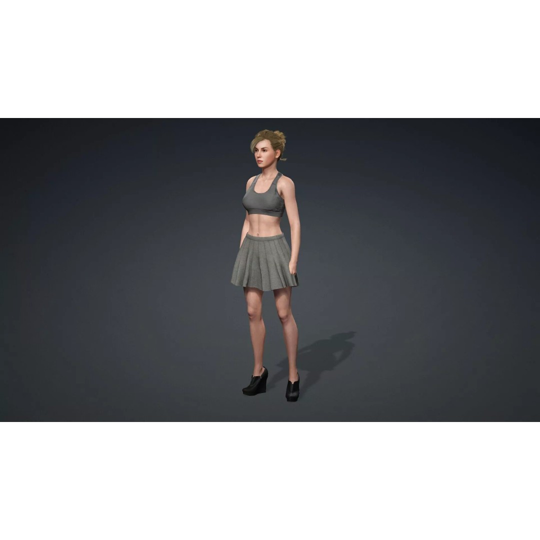 Beautiful Girl 3D Model – Rigged Character for Games, FBX - View 12