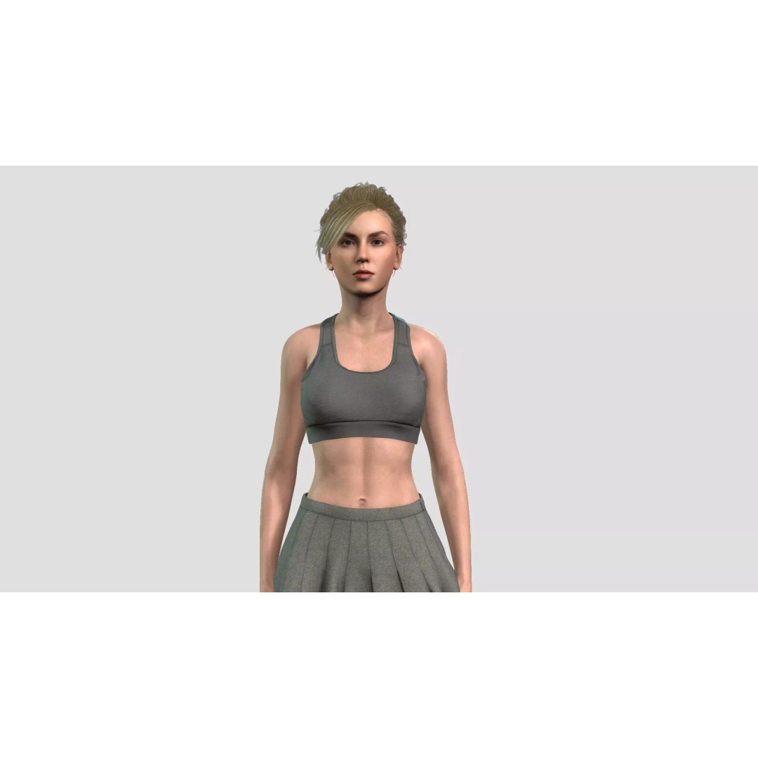 Beautiful Girl 3D Model – Rigged Character for Games, FBX - View 2