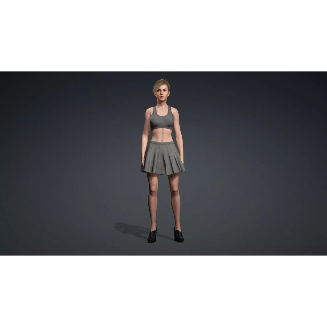 Beautiful Girl 3D Model – Rigged Character for Games, FBX - View 3