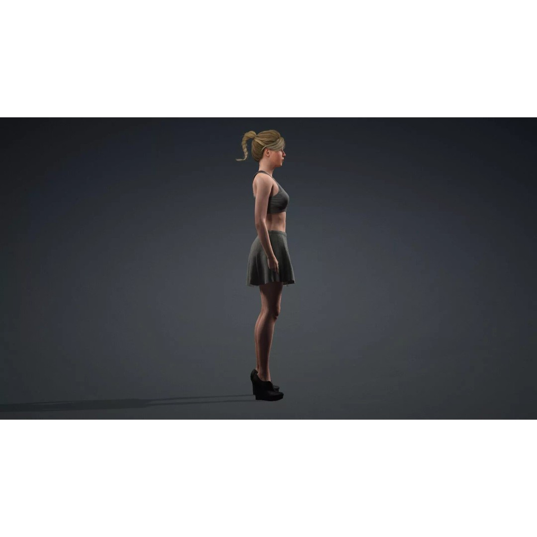 Beautiful Girl 3D Model – Rigged Character for Games, FBX - View 4