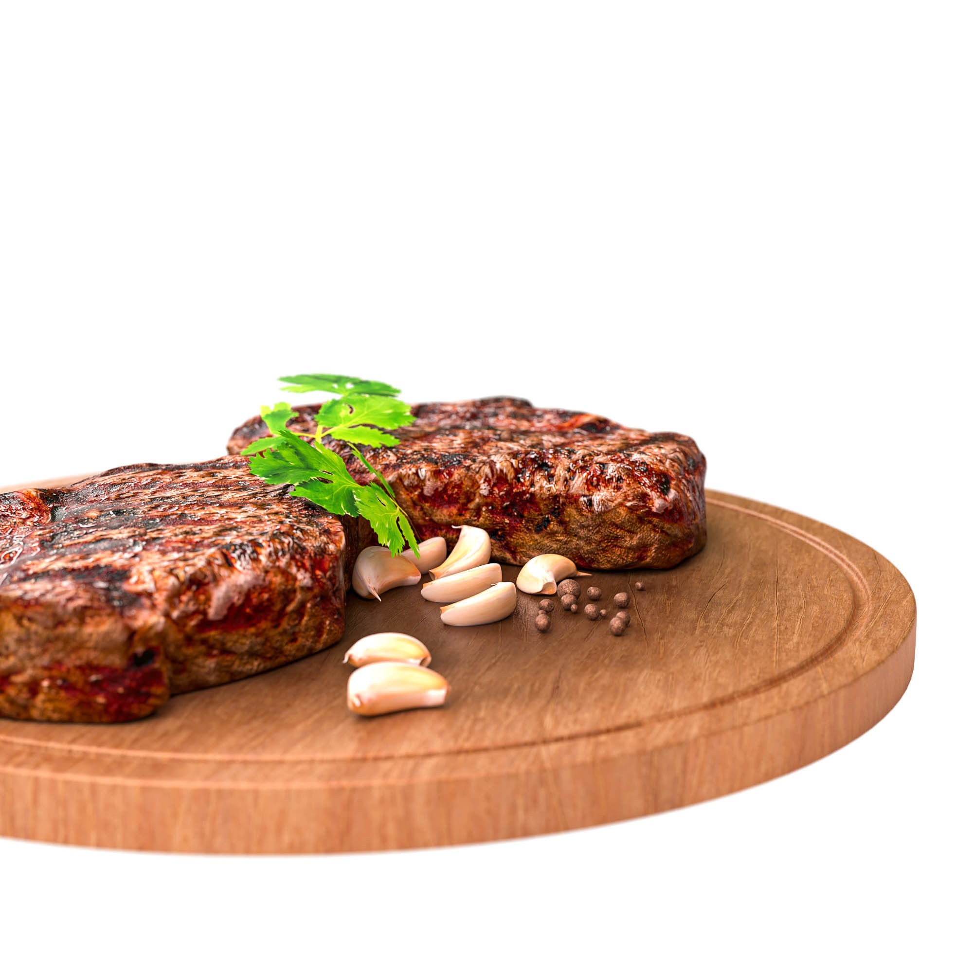 Fried Meat Steak on Wooden Board - PBR Textured 3D Model - View 5