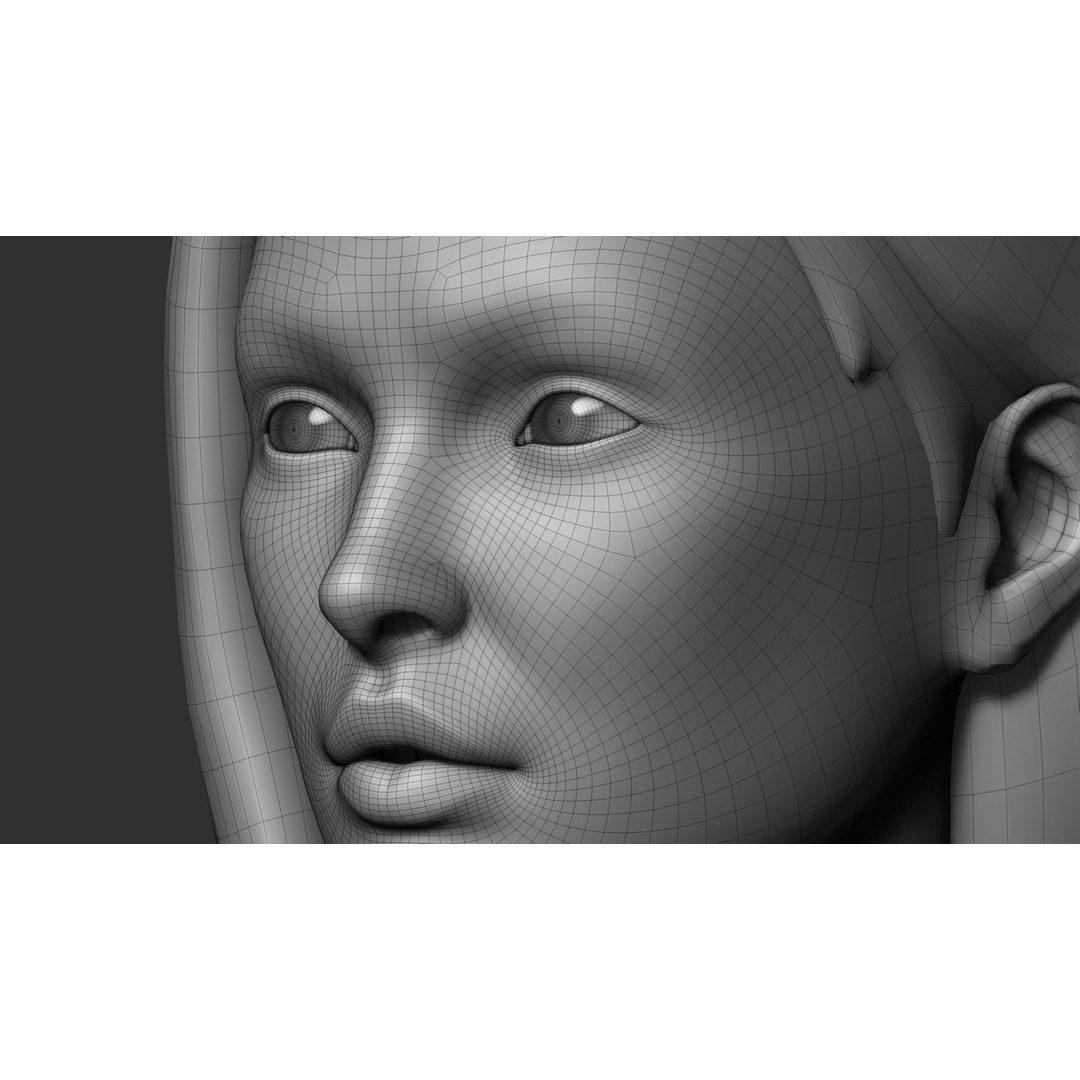 Realistic Female Head 3D Model – Low Poly Game Asset, FBX, OBJ