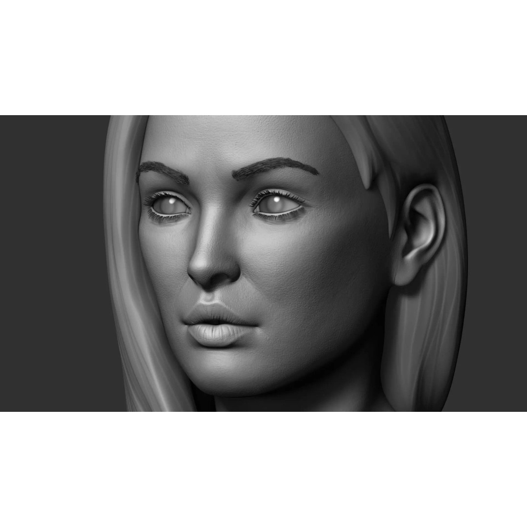 Realistic Female Head 3D Model – Low Poly Game Asset, FBX, OBJ - View 2