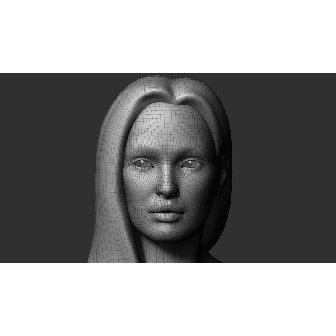 Realistic Female Head 3D Model – Low Poly Game Asset, FBX, OBJ - View 4