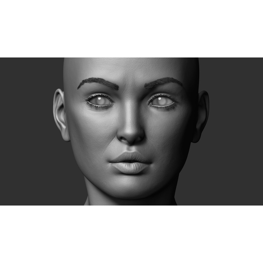 Realistic Female Head 3D Model – Low Poly Game Asset, FBX, OBJ - View 7