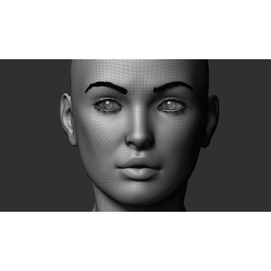 Realistic Female Head 3D Model – Low Poly Game Asset, FBX, OBJ - View 8