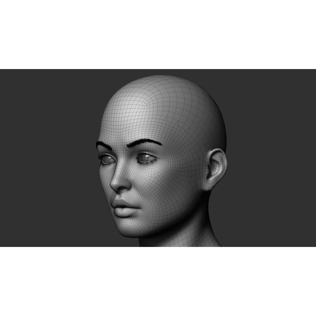 Realistic Female Head 3D Model – Low Poly Game Asset, FBX, OBJ - View 9