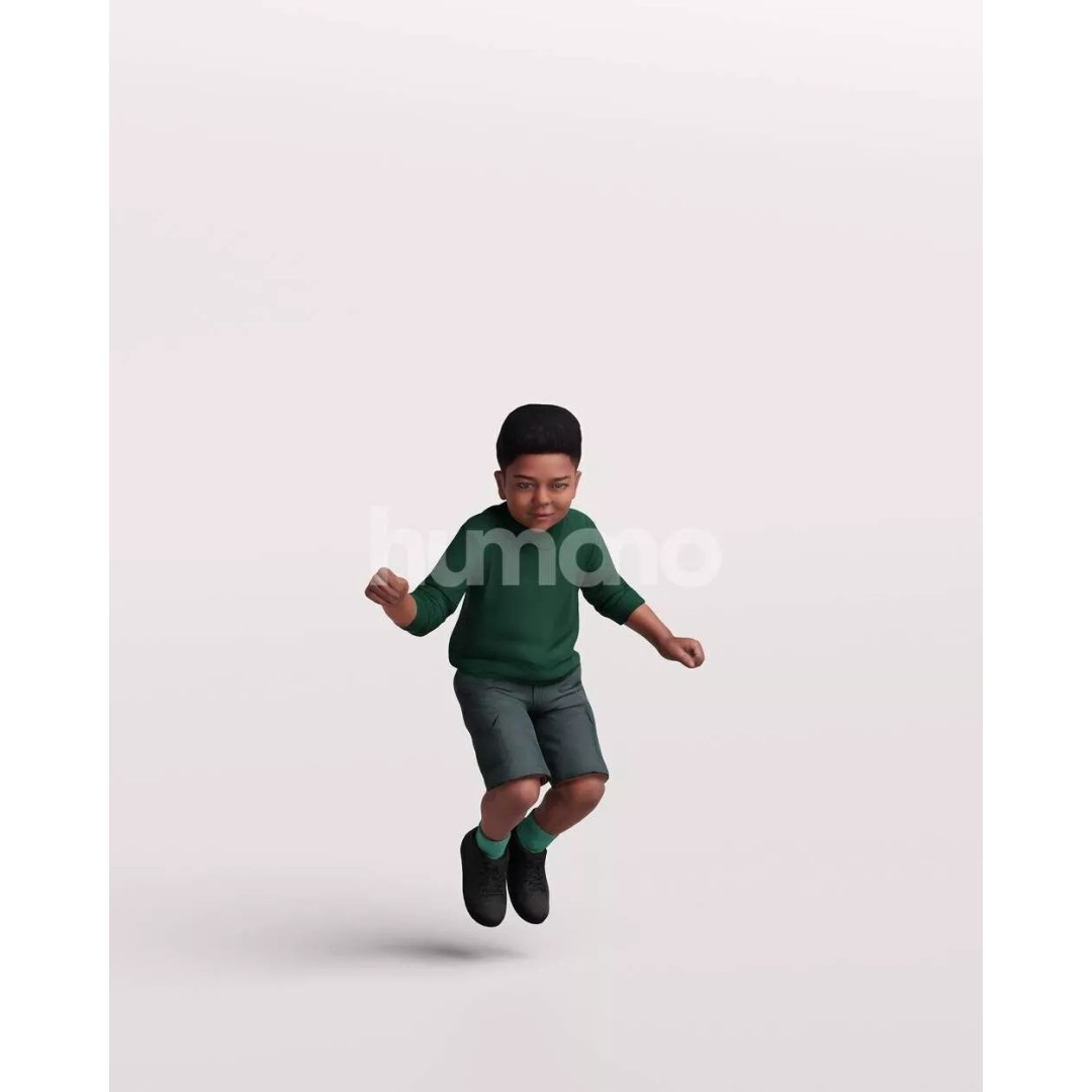 Humano Playing Kid Boy 3D Model – Realistic PBR Character Asset, FBX