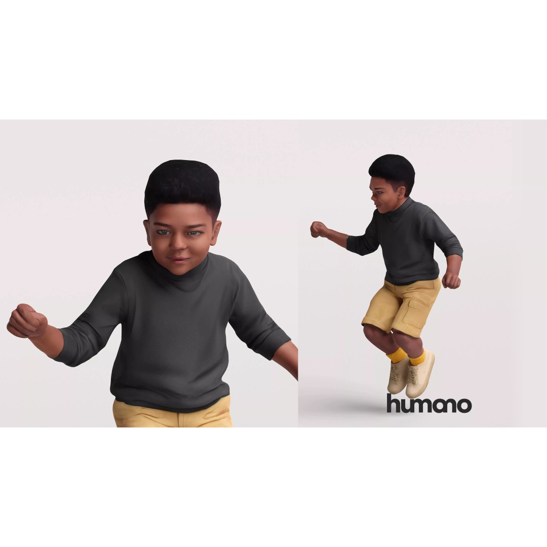 Humano Playing Kid Boy 3D Model – Realistic PBR Character Asset, FBX - View 2