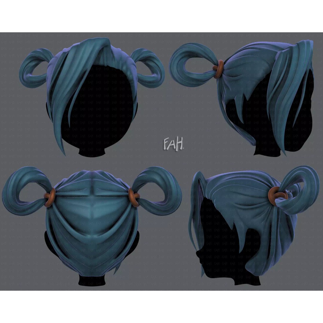 3D Hair Style for Girl V73 – Low Poly Cartoon Hair Model, FBX - View 2