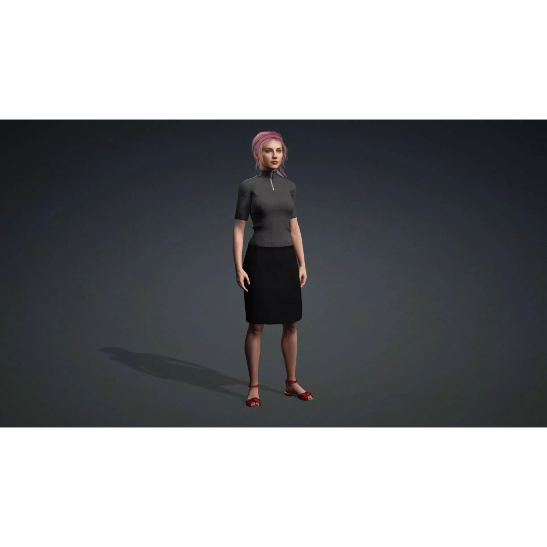 Beautiful Girl 3D Model – Realistic Rigged Character for Games - View 11