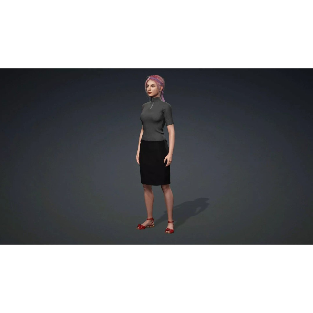 Beautiful Girl 3D Model – Realistic Rigged Character for Games - View 12
