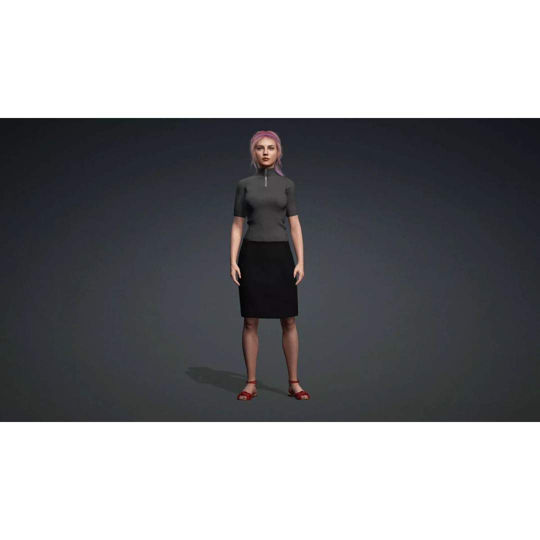 Beautiful Girl 3D Model – Realistic Rigged Character for Games - View 3