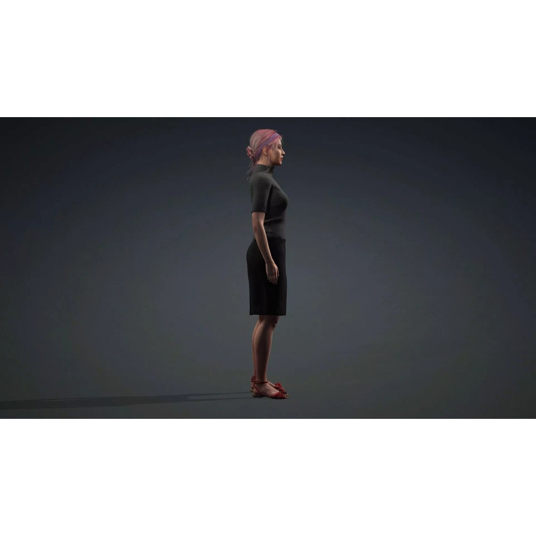 Beautiful Girl 3D Model – Realistic Rigged Character for Games - View 4