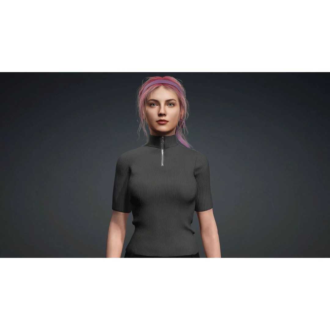 Beautiful Girl 3D Model – Realistic Rigged Character for Games - View 8