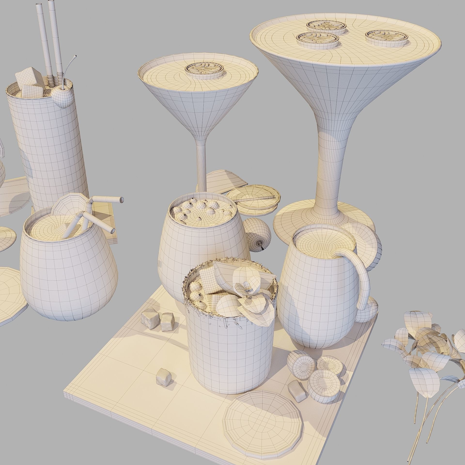 Cocktail Liquid & Glass Set - Game-Ready 3D Model