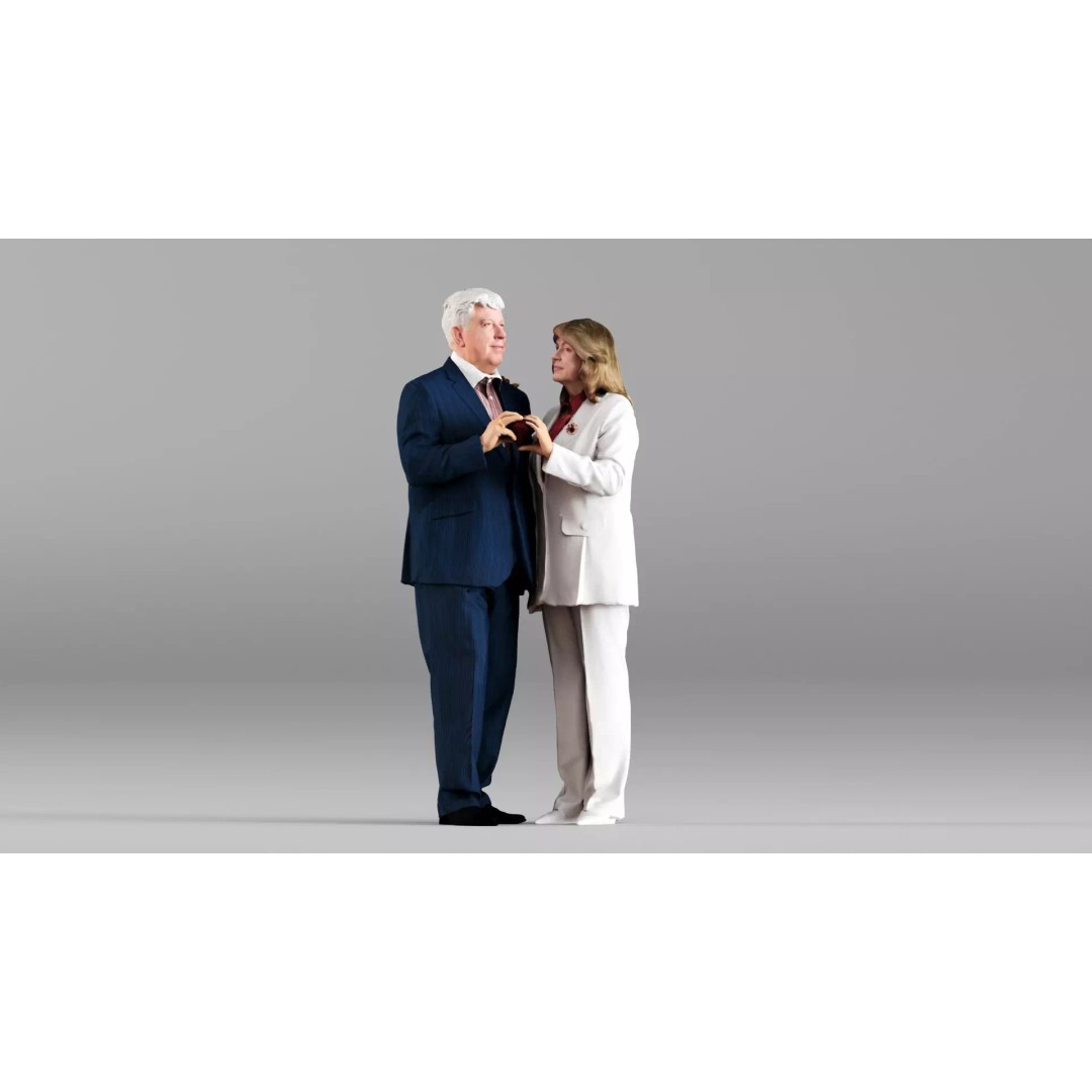 Elderly Couple Holding Hands 3D Model – High Poly Scanned Characters, FBX - View 2