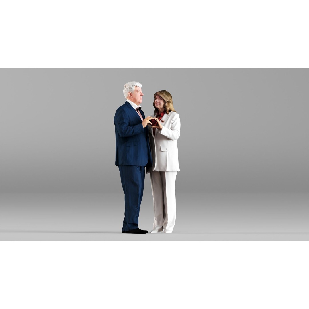 Elderly Couple Holding Hands 3D Model – High Poly Scanned Characters, FBX - View 3