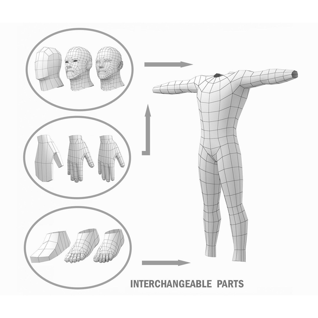 Hero Male 3D Model – Low Poly Base Mesh, FBX, Blender, Animation