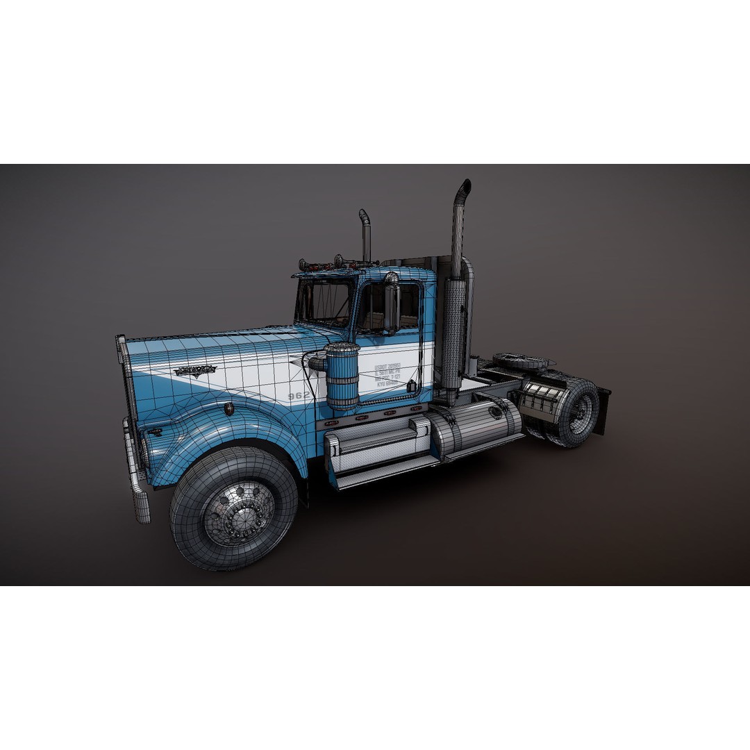 Kenworth W900A 3D Model – Low Poly Game Ready Truck with PBR Textures - View 31