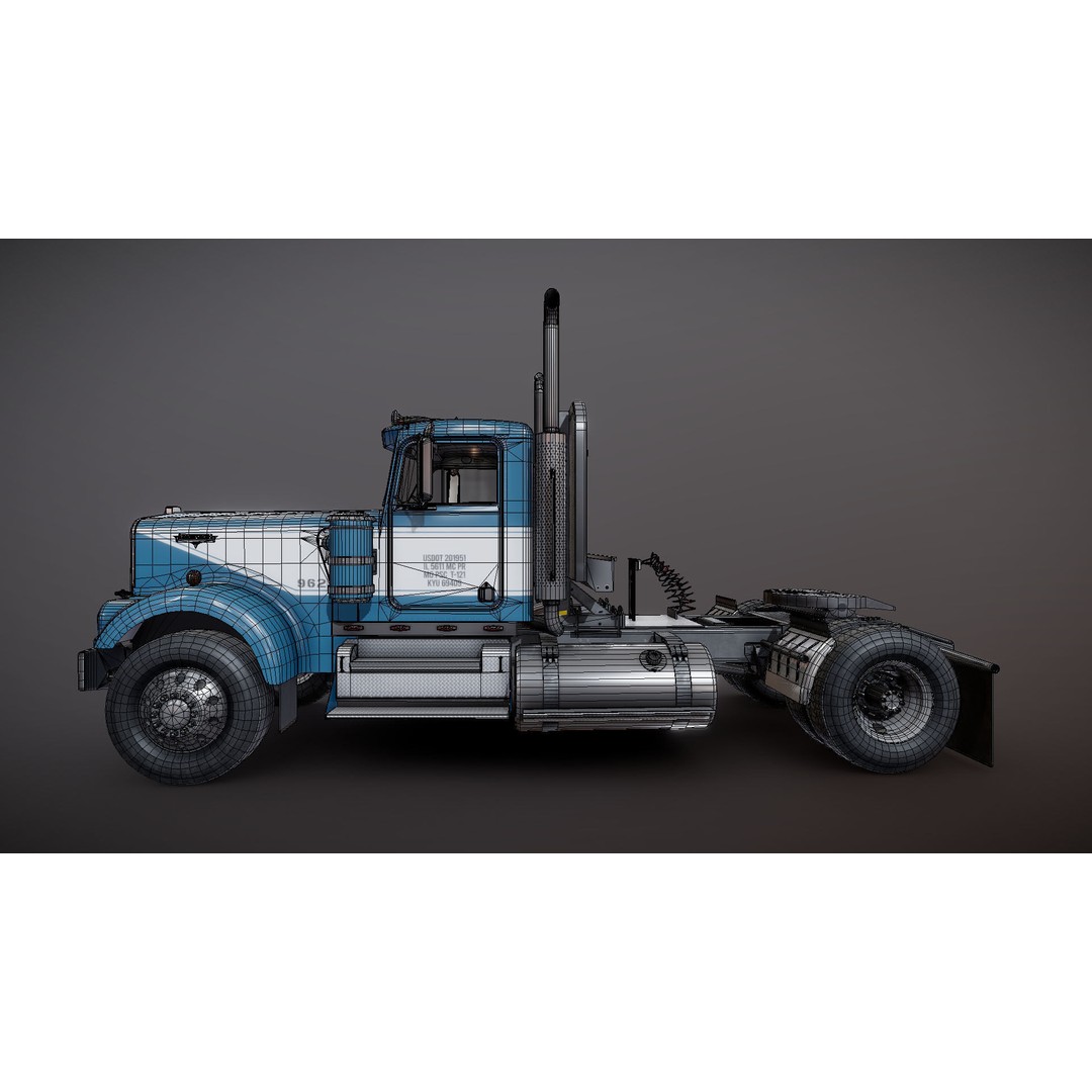 Kenworth W900A 3D Model – Low Poly Game Ready Truck with PBR Textures - View 34
