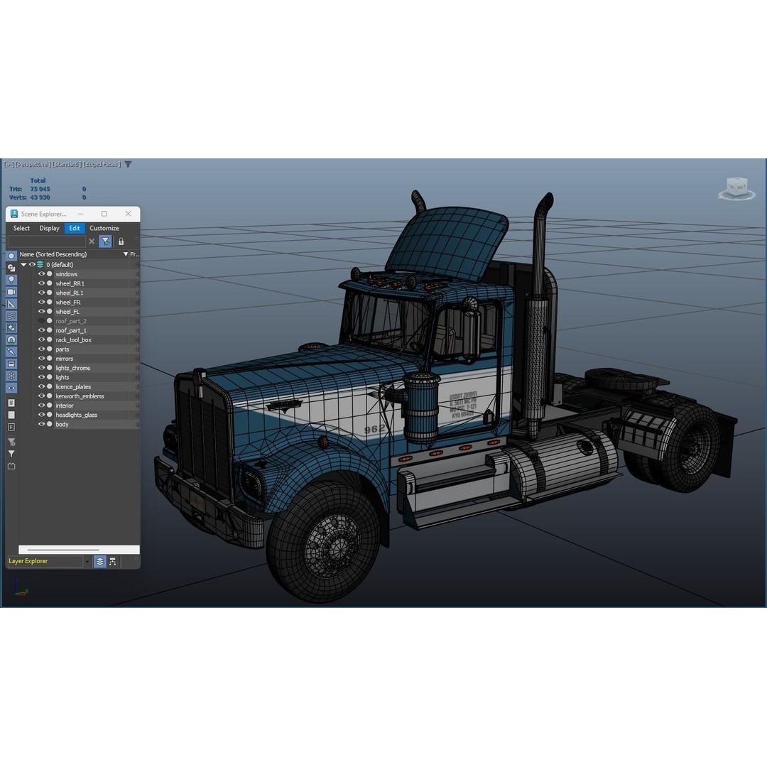 Kenworth W900A 3D Model – Low Poly Game Ready Truck with PBR Textures - View 37