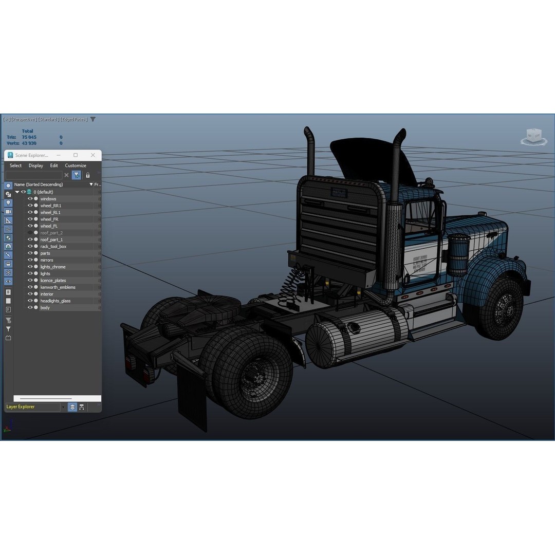 Kenworth W900A 3D Model – Low Poly Game Ready Truck with PBR Textures - View 38