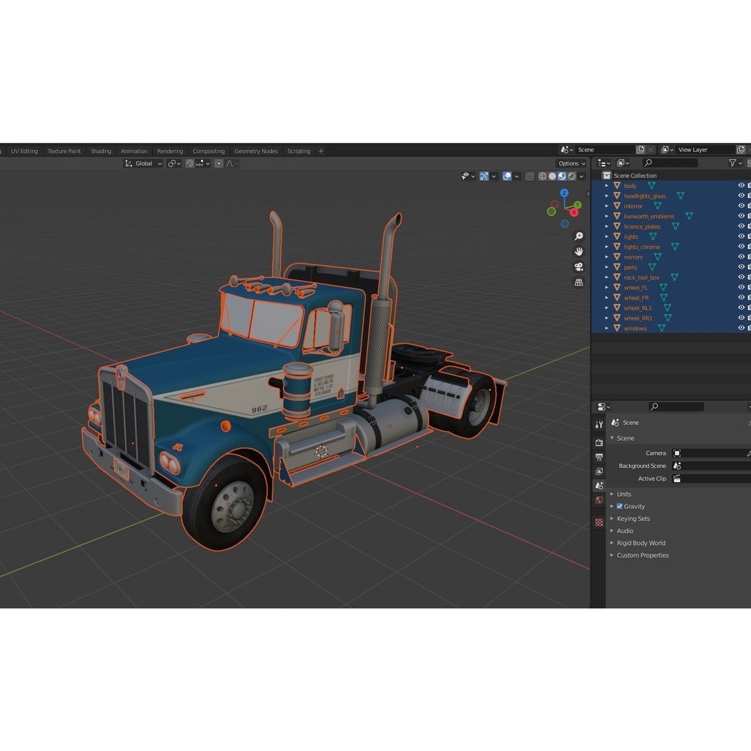 Kenworth W900A 3D Model – Low Poly Game Ready Truck with PBR Textures - View 39