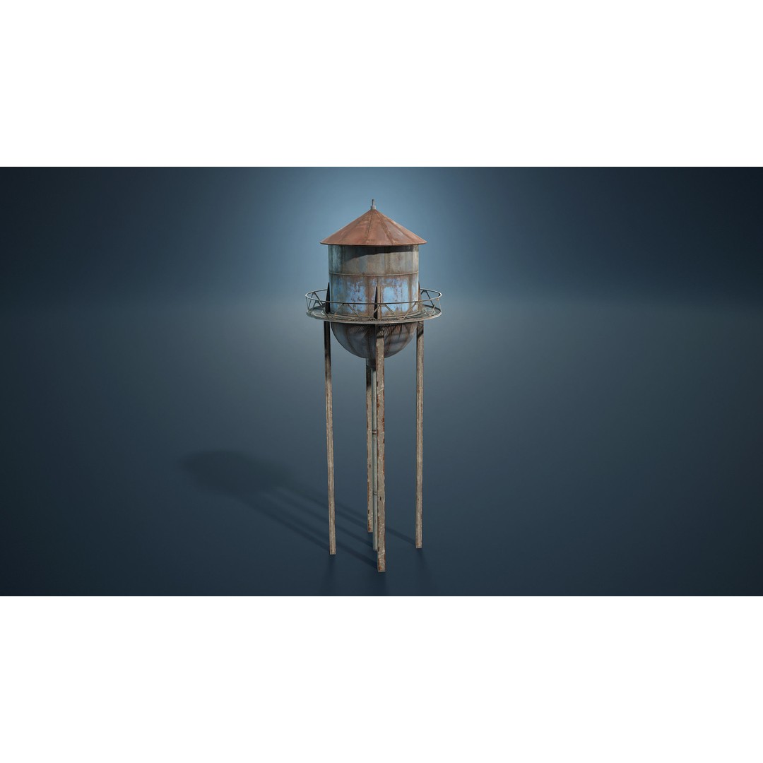Water Towers 3D Model – Low Poly Industrial Asset, FBX, OBJ - View 7