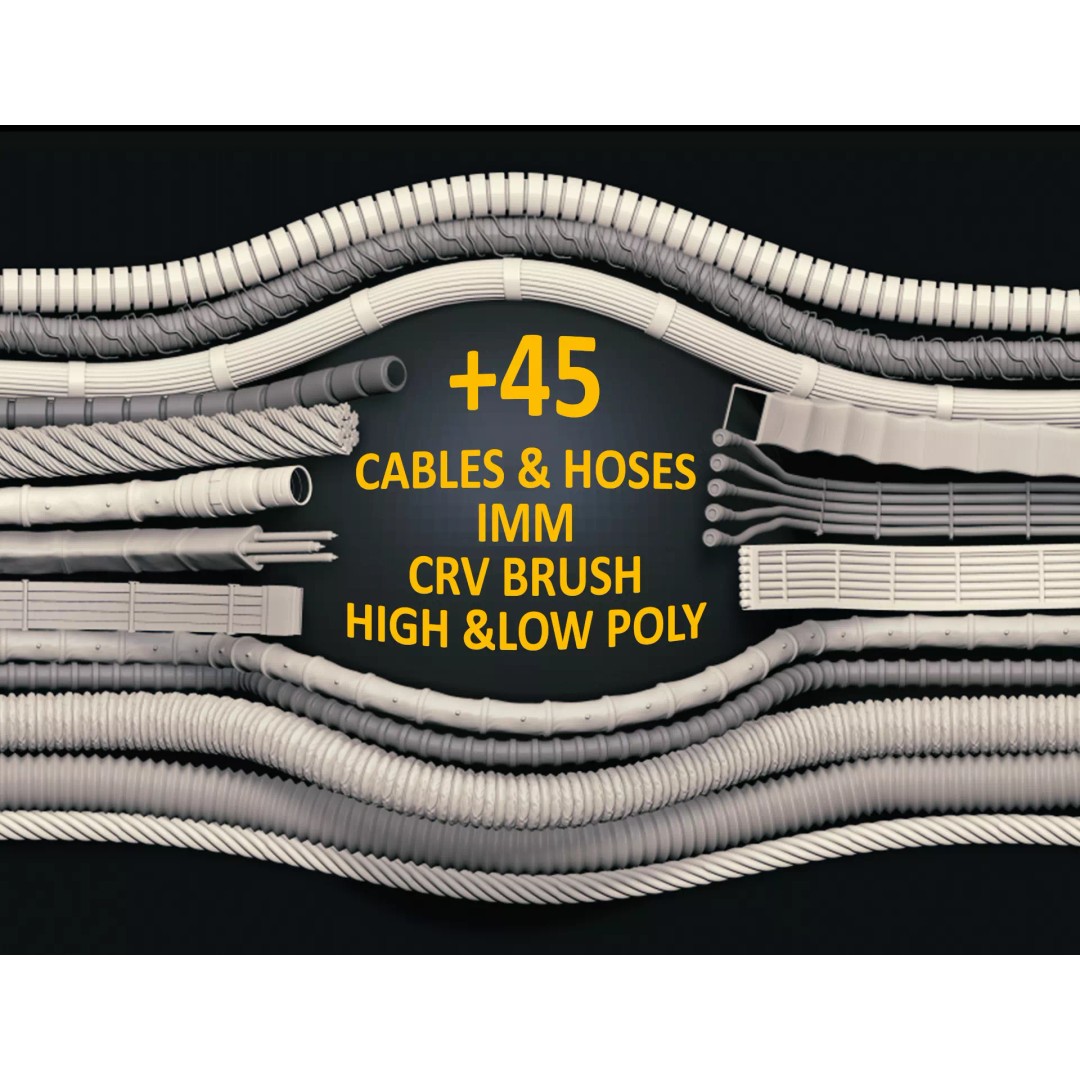 Cables and Hoses 3D Model – Low Poly IMM Brushes for ZBrush, OBJ, Blender - View 2